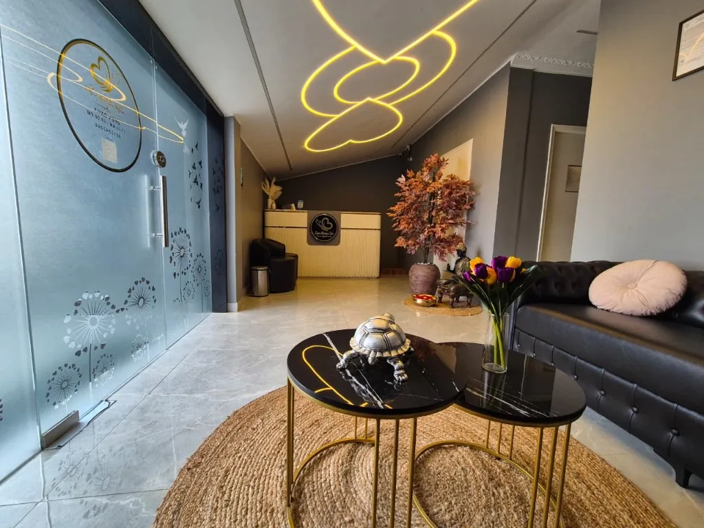 Reception and welcome area at Zoyo Luxury Spa in Gachibowli, Hyderabad.
